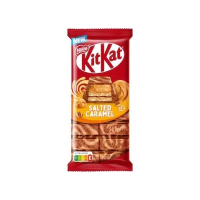 KitKat tabuľka Slaný karamel s mliečnou čokoládou, bielou polevou s náplňou zo slaného karamelu 99 g