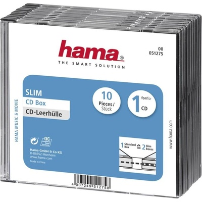 Hama Slim CD кутийки за дискове, опаковка от 10 бр, прозрачен/черен (HAMA-51275)