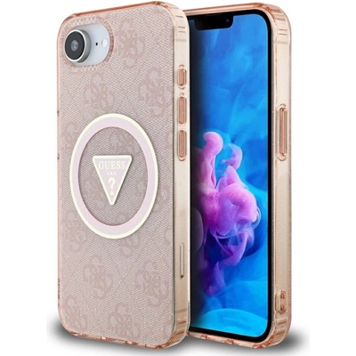 GUESS IML Metal Glitter 4G Circle Triangle MagSafe калъф за iPhone 16e - розов (3666339454128)