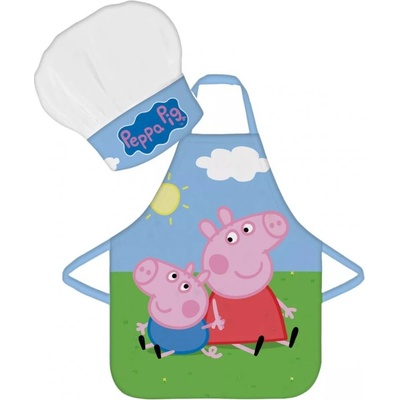 BrandMac Detská zástera s kuchárskou čiapkou Prasiatka Peppa a George súprava 2 diely