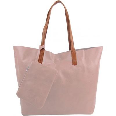 Velká shopper dámská taška s crossbody uvnitř růžová