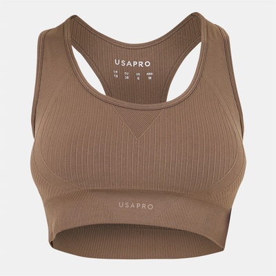USA Pro UP Seamless Crop Sports Bra - Dusky Mocha