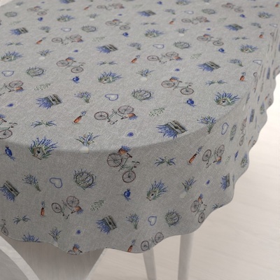 Biante Dekorační oválný ubrus PML-097 Levandule a kola na šedém režném 120x160 cm