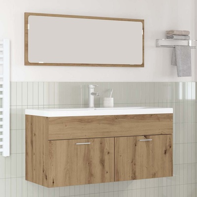 vidaXL Шкаф за баня с врата Дъб 100 x 38, 5 x 46 cm Инженерно дърво (3415905)