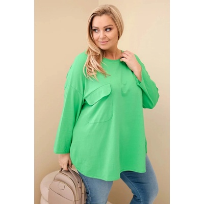 Kesi Dámska blúzka Plus Size s vreckom a vyhrňovacími rukávmi z bavlny svetlozelená Zelená svetlo