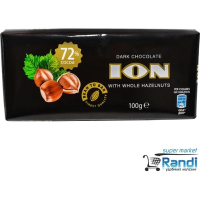 ION Шоколад ion с 72 % какао и цели лешници 100гр