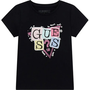 GUESS Черна тениска за мини момиче с гумирани цветни букви Guess