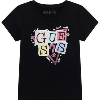 GUESS Черна тениска за мини момиче с гумирани цветни букви Guess