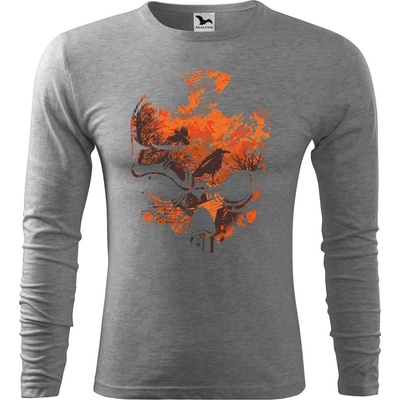 Dobrý Triko pánské bavlněné triko Lebka a ptáci tmavě šedý melír – Hledejceny.cz