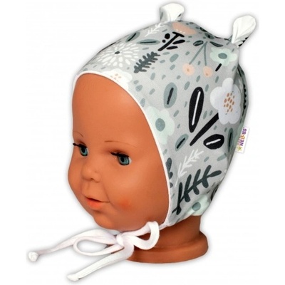 Baby Nellys čepička s oušky na zavazování Palouček mátová