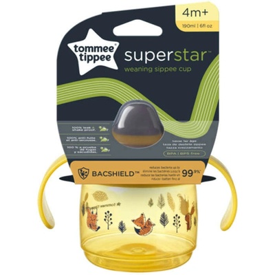 Tommee Tippee Чаша за пиене - Superstar Чаша за отбиване с чучурче 190ml 4месеца жълта (447827)