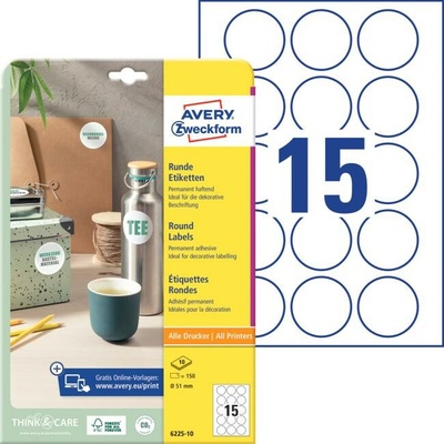 Etikety univerzálne kruhové 51mm Avery A4 10 hárkov