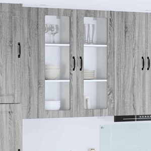 vidaXL Стенен стъклен шкаф PORTO Сив Сонома 40 x 31 x 100 см (885451)