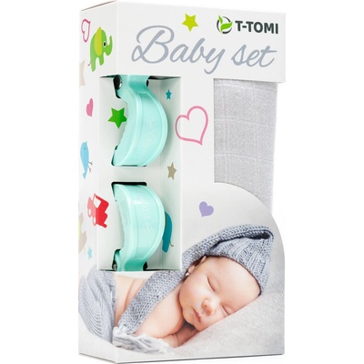 T-Tomi Baby Set Osuška A Štipce - Grey