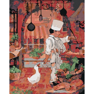 zuty Malování podle čísel Kuchař krmící husu 40 x 50 cm vypnuté plátno na rám 8596530040651