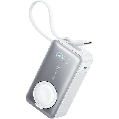 Anker MagGo Powerbank 10000 mAh, бял, USB-C, Apple Watch (A1657H21) (A1657H21)