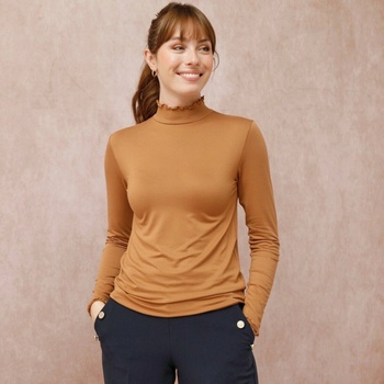 Blancheporte Jednofarebné tričko so stojačikom a zvlneným zakončením karamelová