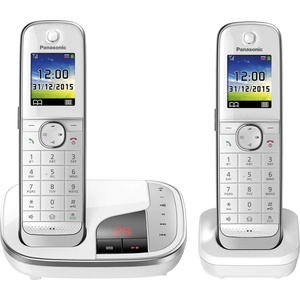 Panasonic KX-TGJ322GW family telephone with answering machine (cordless telephone duo, low radiation, call protection, DECT base station) black/white (KX-TGJ322GW) Телефонни апарати
