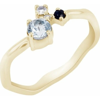 Eppi Stříbrný cluster prsten s akvamarínem safírem měsíčním kamenem a diamantem Roche R45495