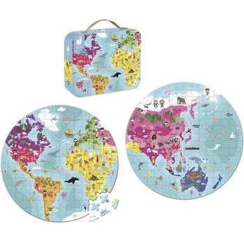 Image 1 of Janod - Двустранен пъзел с куфар - Свят (J02655)