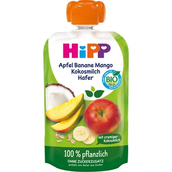 Hipp Organic Плодова закуска Ябълка, банан, манго, кокосово мляко и овес 100г