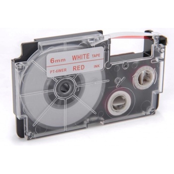 Pro Casio Съвместима лента с Casio XR-6WER 6mm x 8m червен печат / бял фон (XR6WER)