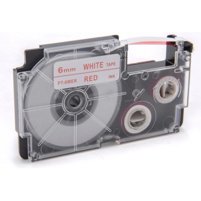 Compatible Съвместима лента с Casio XR-6WER 6mm x 8m червен печат / бял фон (XR6WER)