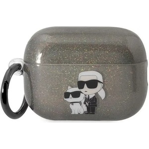 Karl Lagerfeld AirPods Pro 2 черен калъф с брокатено лого Karl&Choupette (KLAP2HNKCTGK)