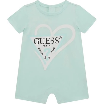 Guess Боди за новородено бебе в бледо ментов цвят с бяло сърце и голямо лого Guess