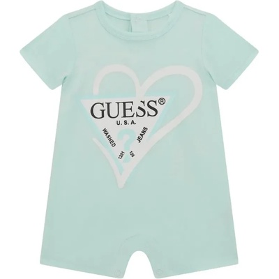 Guess Боди за новородено бебе в бледо ментов цвят с бяло сърце и голямо лого Guess