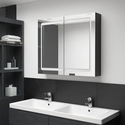 vidaXL LED шкаф с огледало за баня, сияйно черно, 80x12x68 см (326512)