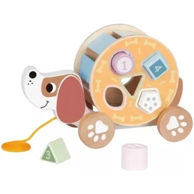 Tooky Toy Tooky Toy: 2 в 1 дървено кученце с формички на колела (TL033N)