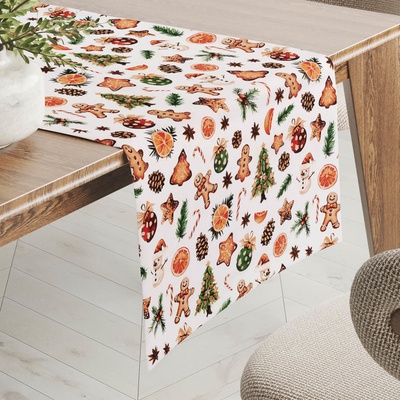 Biante Vánoční bavlněný běhoun Sandra SA-516 Vánoční perníčky a ozdoby na bílém 35x160cm