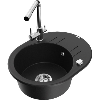 Mexen Kevin гранитна мивка 1-компонентна с дренаж и кухненски смесител Duero, черна - 6517-77-671600-00 (6517-77-671600-00)