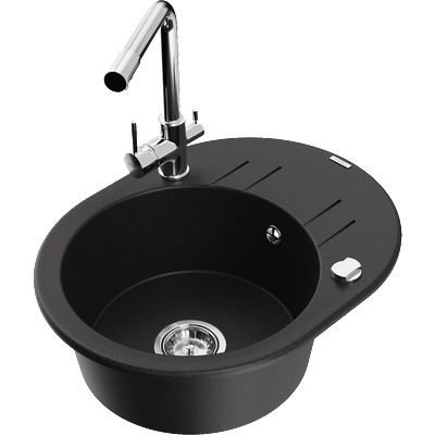 Mexen Kevin гранитна мивка 1-компонентна с дренаж и кухненски смесител Duero, черна - 6517-77-671600-00 (6517-77-671600-00)