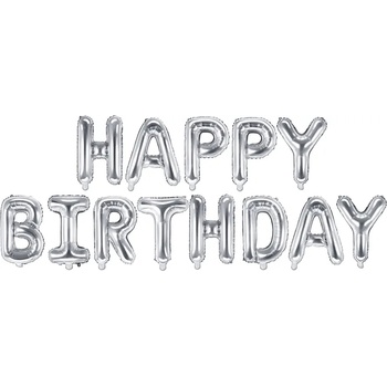 Image 1 of PartyDeco Балон от фолио - Happy Birthday сребърен надпис 340x35см