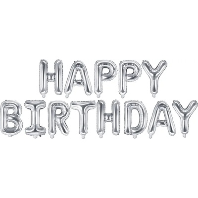 PartyDeco Балон от фолио - Happy Birthday сребърен надпис 340x35см