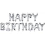 PartyDeco Балон от фолио - Happy Birthday сребърен надпис 340x35см