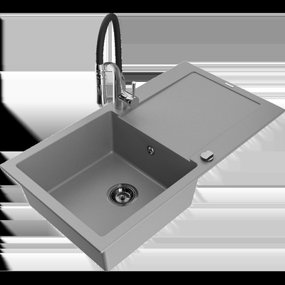 Leo гранитна мивка с 1 отделение с отцедник и кухненски смесител Aster, сив - 6501-71-73450-07-B (6501-71-73450-07-B)