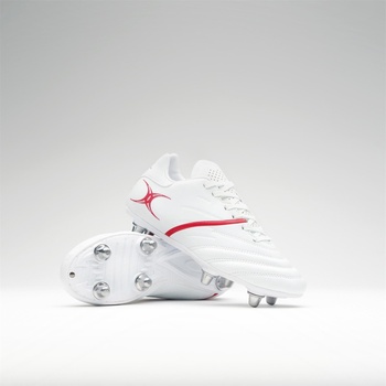 Gilbert Детски ръгби обувки Gilbert Unisex Kids' Pwr6 Rugby Boots - White/Red