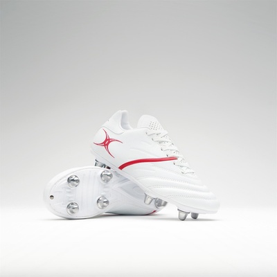 Gilbert Детски ръгби обувки Gilbert Unisex Kids' Pwr6 Rugby Boots - White/Red