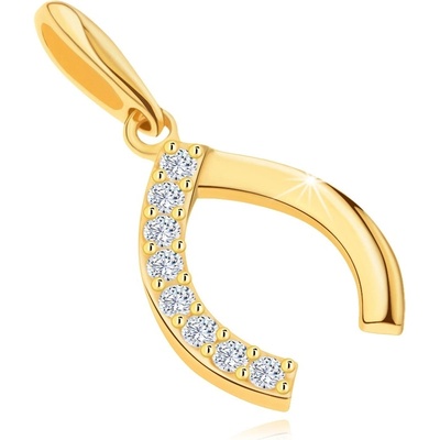 Šperky eshop Přívěsek ve žlutém 14K zlatě špičatá podkůvka se zirkonovou polovinou GG121.14