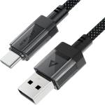 ACEFAST - Кабел за данни (C12-04) - Бързо зареждане, USB към Type-C, 3A, Прозрачен корпус, Плетена найлонова обвивка, 1.2 м - Черен