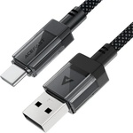 ACEFAST - Кабел за данни (C12-04) - Бързо зареждане, USB към Type-C, 3A, Прозрачен корпус, Плетена найлонова обвивка, 1.2 м - Черен