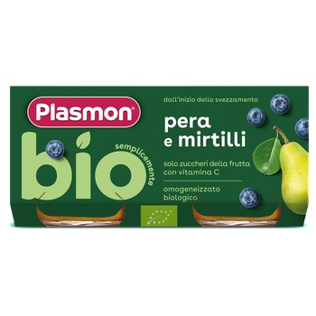 Plasmon БИО Плодово пюре Круша с боровинка 6м+ 2х80г
