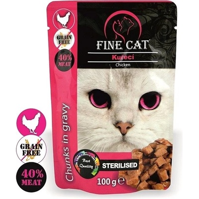 Fine Cat grain free Sterilised kuřecí v omáčce 22 x 100 g