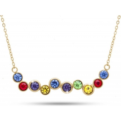 Biju Pozlacený řetízek 14k zlatem, spojená kolečka s barevnými zirkony 3001619