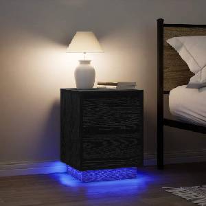 vidaXL Нощни шкафчета с LED осветление 2 бр. , черни 38x34x50 cm (861286)