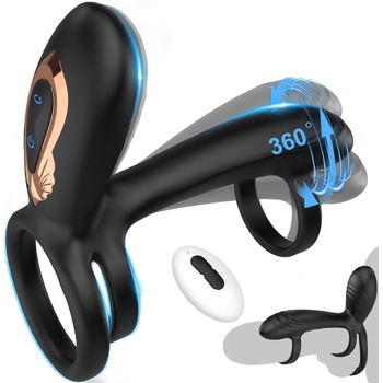 SuperLove Vibrating Cock Ring with 360 Twisting G-Spot Stimulator & Remote Black