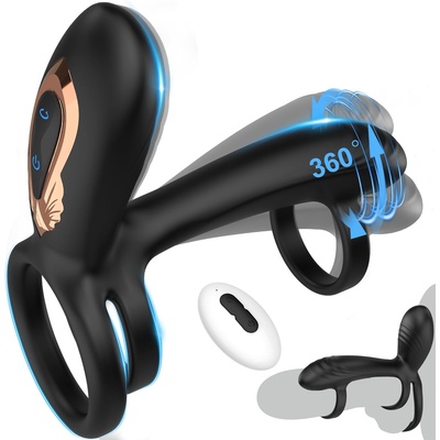 SuperLove Vibrating Cock Ring with 360 Twisting G-Spot Stimulator & Remote Black